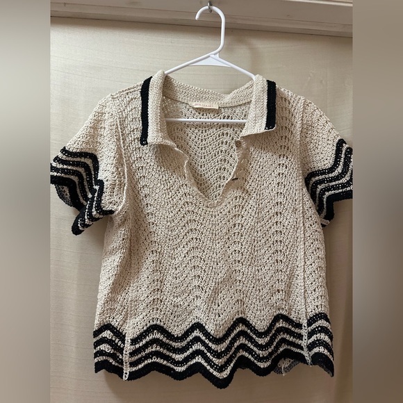 Solitaire Tops - Solitaire Crochet Knit Short Sleeve Top Size M Bohemian Summer Vacation